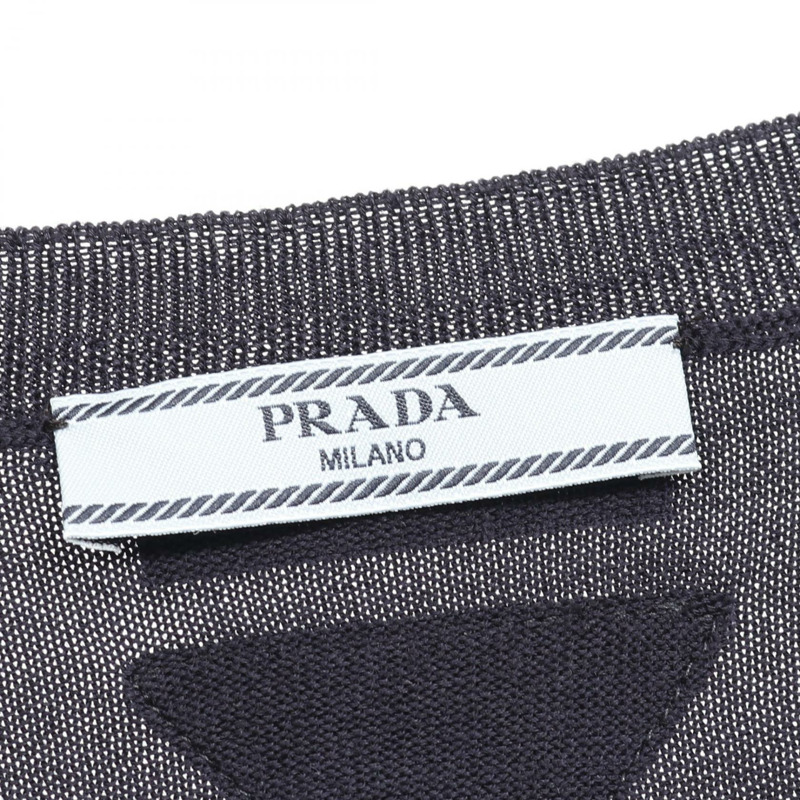 PRADA 三角形 logo V 領針織衫 P24M2R 羊毛海軍藍 #36 二手女款-2
