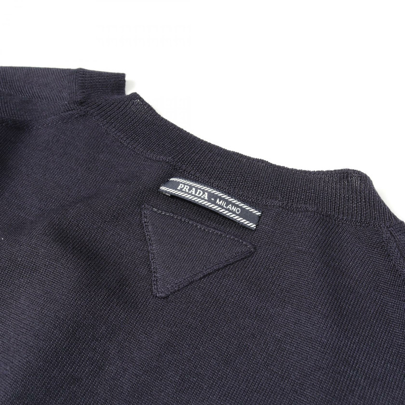 PRADA 三角形 logo V 領針織衫 P24M2R 羊毛海軍藍 #36 二手女款-8
