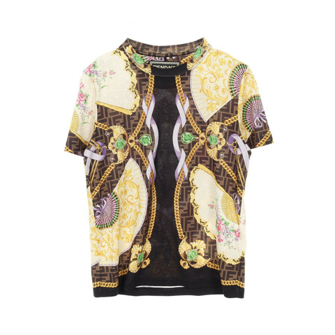 FENDI FENDI × VERSACE FENDACE T卹 FS7254 AK6F 棉 棕色 多色 二手 女款