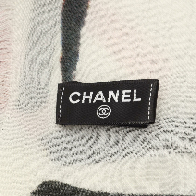 香奈兒 (CHANEL) 羊絨披肩，黑色、米色、多色，二手，女士 CC Coco 標誌-1