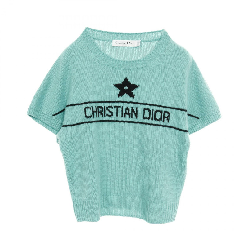 Christian Dior 針織短袖上衣 424S68AM054 羊絨藍色 女款 40碼-0