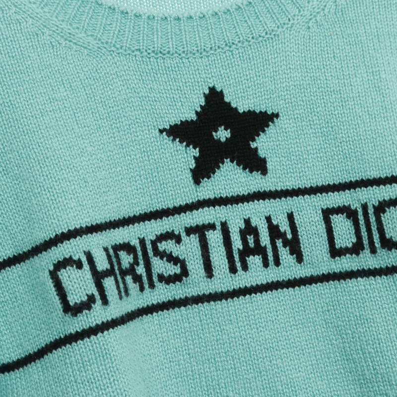Christian Dior 針織短袖上衣 424S68AM054 羊絨藍色 女款 40碼-5