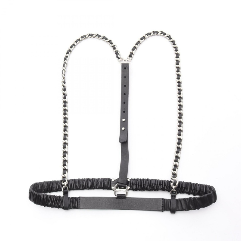 香奈兒 COCO Mark 皮帶 皮革 黑色 二手 女士-1