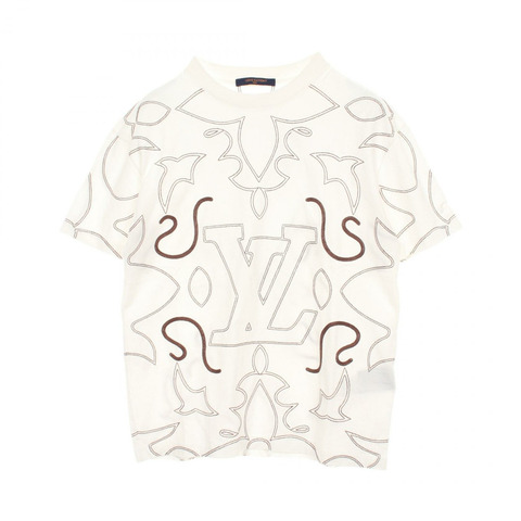 LOUIS VUITTON 刺繡字母 T 卹 HRY64W 棉質 白色 棕色 二手男款