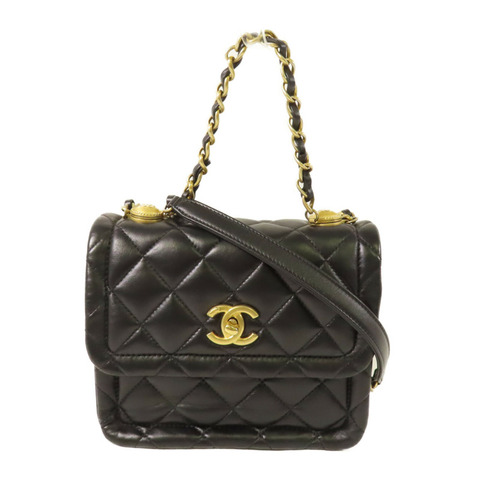 CHANEL 羊皮皮革Coco Mark Square Flap金扣手挽肩背兩用袋