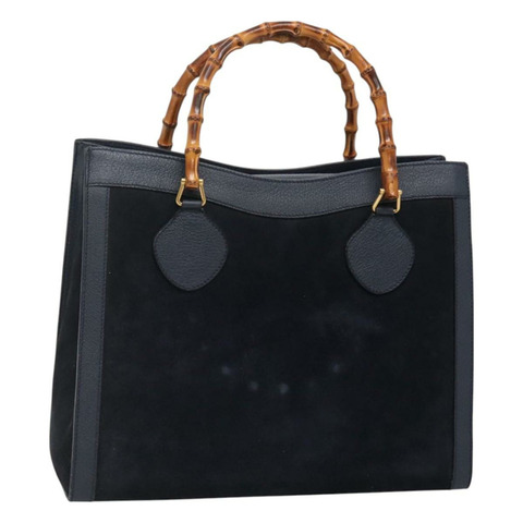 GUCCI 竹製手提包 絨面革 海軍藍 金色 002 1186 0260 正品 fm4759