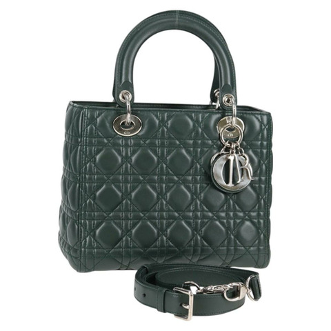 Christian Dior Canage Lady Dior 手提包 小羊皮 2 款 綠金 正品 PP653M