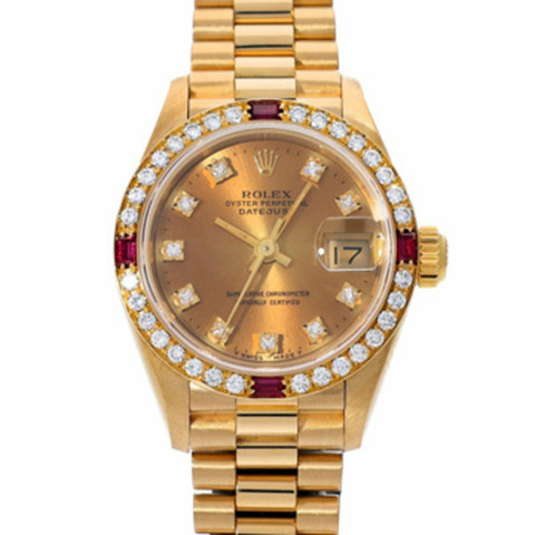 勞力士 Datejust，錶盤變色，69068G，E 系列（約 1991 年製造），香檳色/鑽石，女士手錶，自動