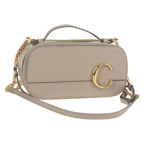 Chloe 鏈條單肩包 皮革 米色 金色 正品 BA3317V
