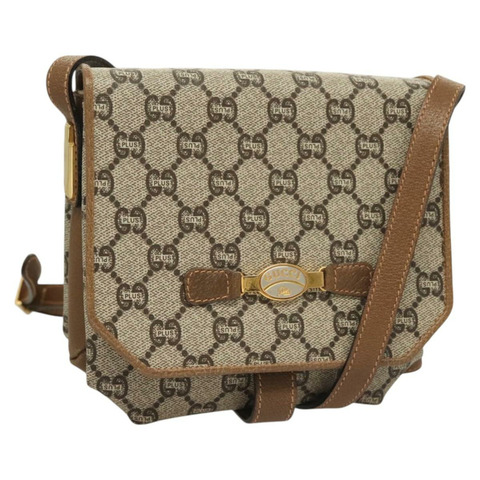 GUCCI GG Plus Supreme 單肩包 PVC 米色金色 正品 BA3539