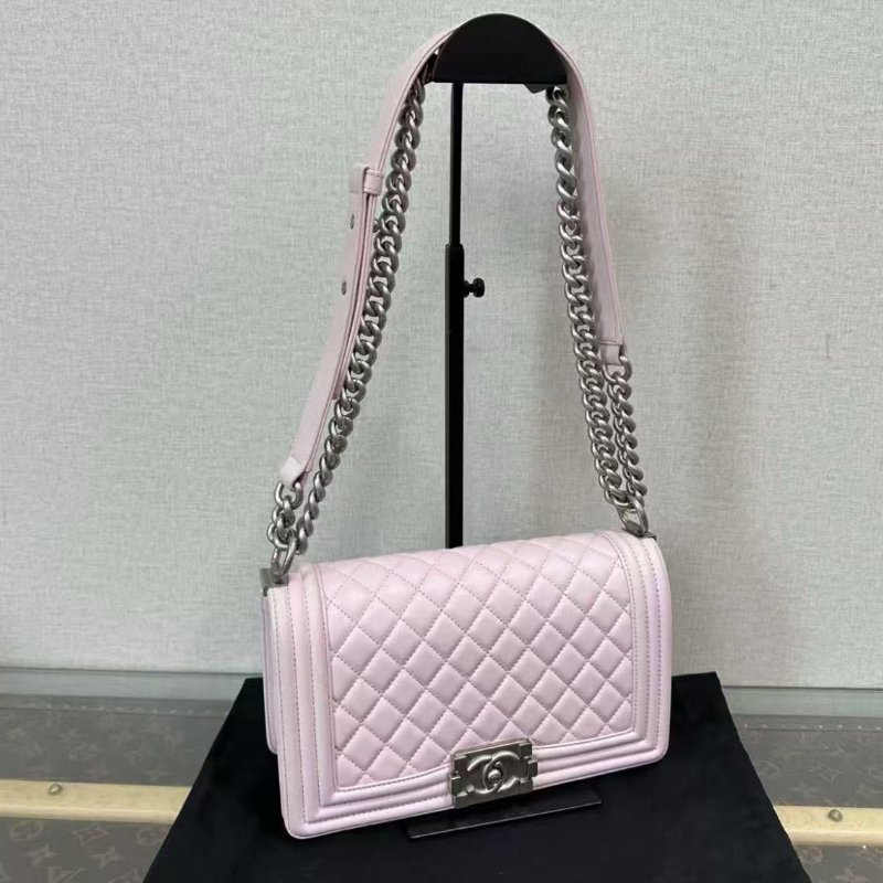 ✨CHANEL 香芋紫銀扣菱格紋Leboy中號鍊條包 25*14*7 98新配件塵袋盒子-1