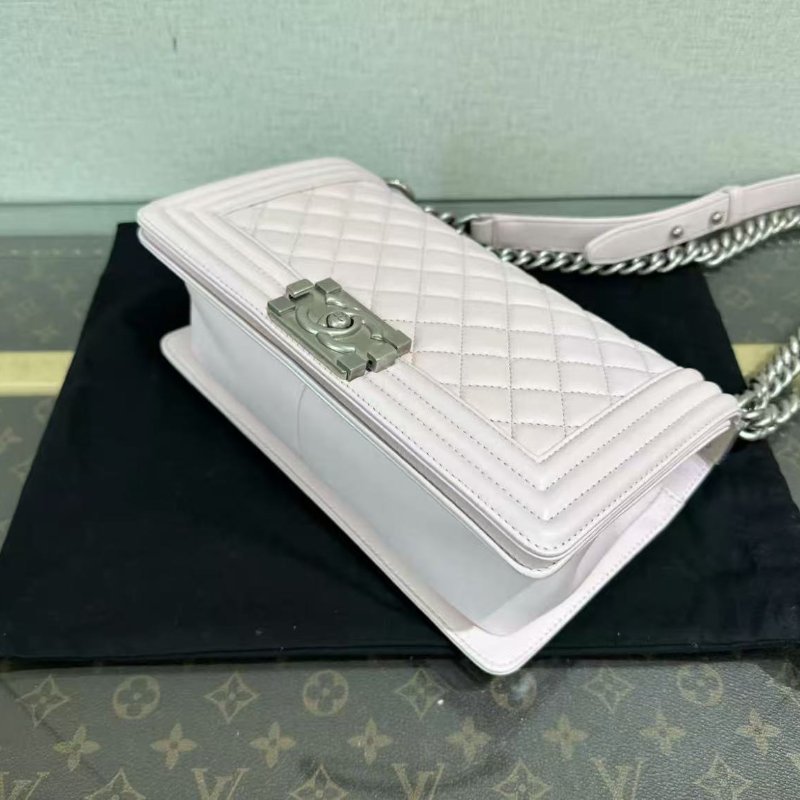 ✨CHANEL 香芋紫銀扣菱格紋Leboy中號鍊條包 25*14*7 98新配件塵袋盒子-3