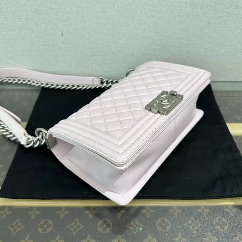 ✨CHANEL 香芋紫銀扣菱格紋Leboy中號鍊條包 25*14*7 98新配件塵袋盒子-4