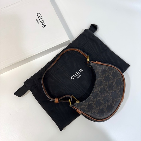 Celine老花棕牛皮凱旋門Mini AVA腋下包