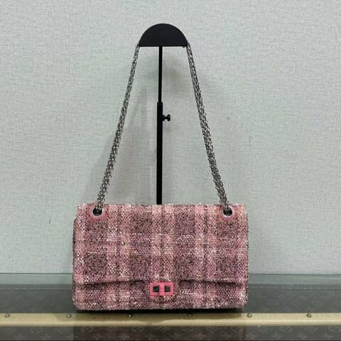 ✨CHANEL 限定款粉色銀扣毛呢2.55中號鍊條包 28*18*8 98新配件塵袋