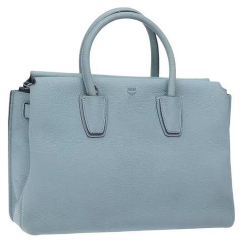 MCM 手提包皮革淺藍色銀色正品 BA3318