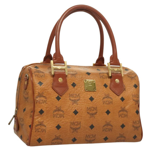 MCM Logo 圖案 Vicetos 手提包 PVC 皮革 棕金色 正品 131058