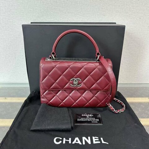 ✨CHANEL trendy cc紅銀手提斜背包 25*17*7 98新配件塵袋盒子保卡