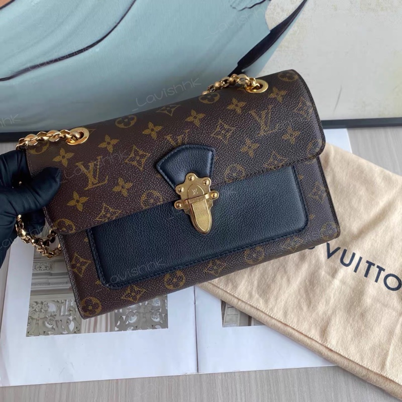 Lv 維多利亞 老花拼黑色 鏈條包-2