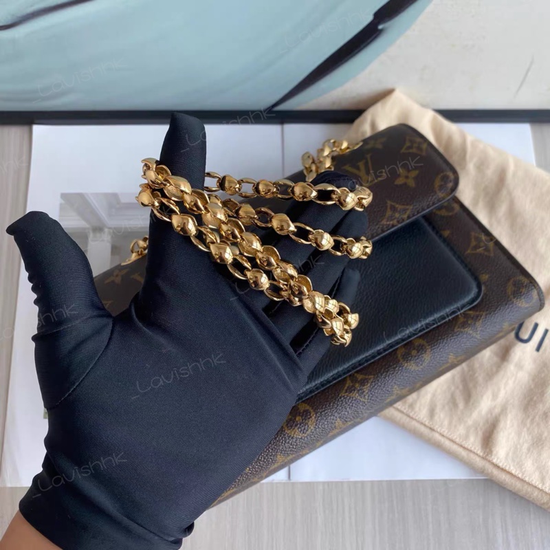 Lv 維多利亞 老花拼黑色 鏈條包-7