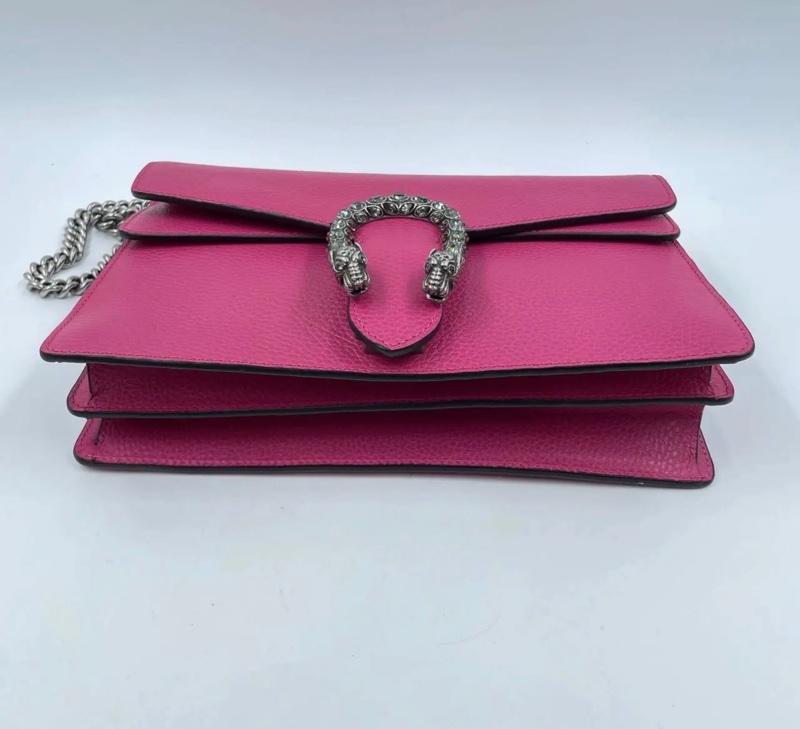 GUCCI古馳 Dinoysus 帶鑽虎頭扣鏈條 小號 約長28 x 9 x 17cm 玫粉色-3