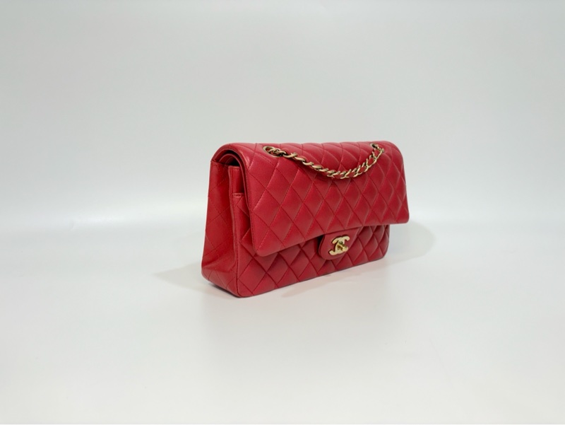 CHANEL紅色小羊皮金釦CF25口蓋肩背包 A01112-2
