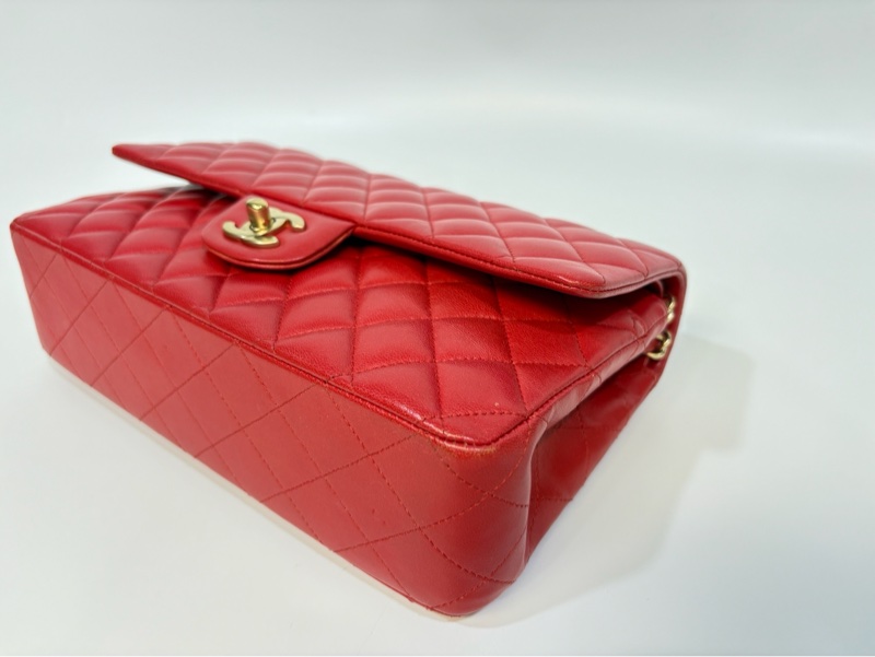 CHANEL紅色小羊皮金釦CF25口蓋肩背包 A01112-7