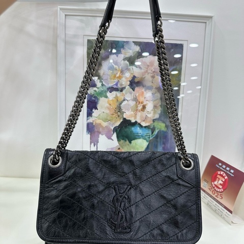 👜YSL 聖羅蘭 新款 D扣 黑色銀扣 中號 Niki 單肩包 斜孭袋 鏈條包 2023年 有購證 有塵袋