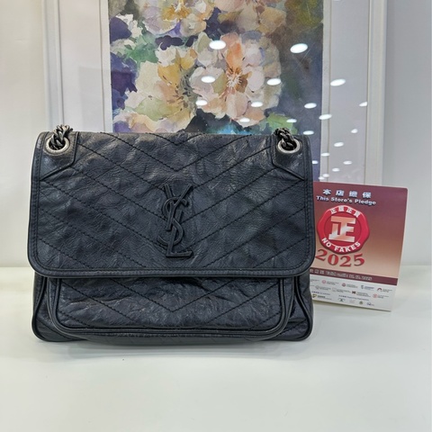 👜YSL 聖羅蘭 新款 D扣 黑色銀扣 中號 Niki 單肩包 斜孭袋 鏈條包 2023年 有購證 有塵袋