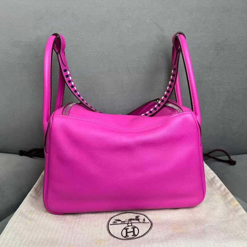 🌈Hermes🌟Lindy 26💗9I玉蘭粉銀扣💗編織帶🌟97新🌈Swift皮🌟-7