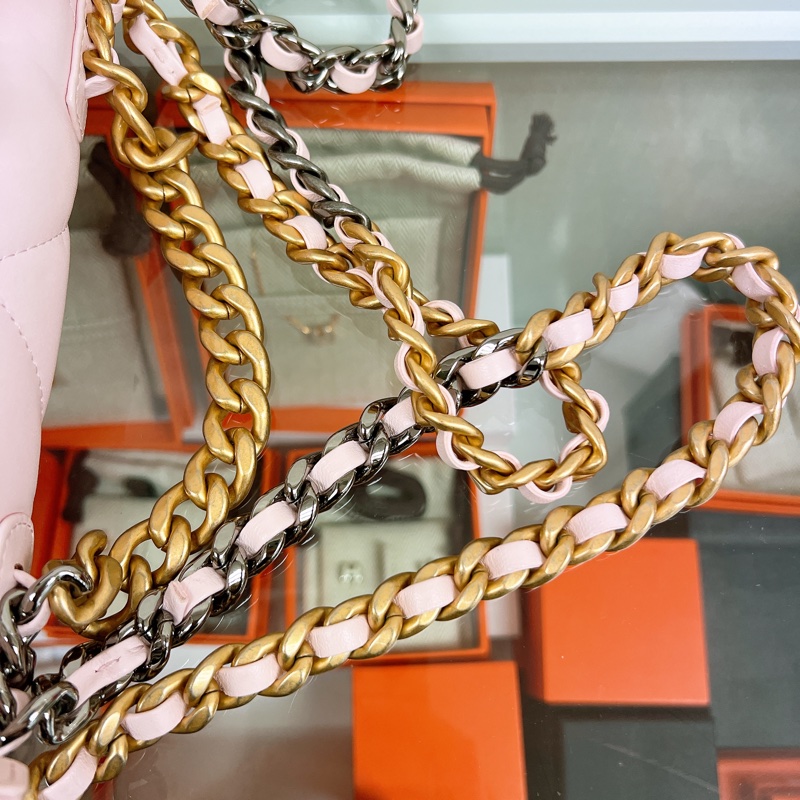 閒置 Chanel 19 woc 櫻花粉鏈條斜挎包-14