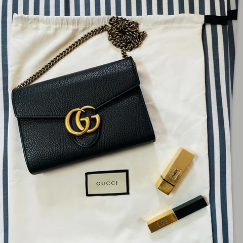 Gucci • Marmont馬蒙 經典黑金 Woc 鏈條包