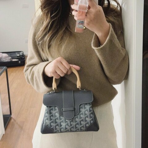 ✨GOYARD 木質手柄西貢mini灰色手提肩背斜背包 20*15*7.5 99新
