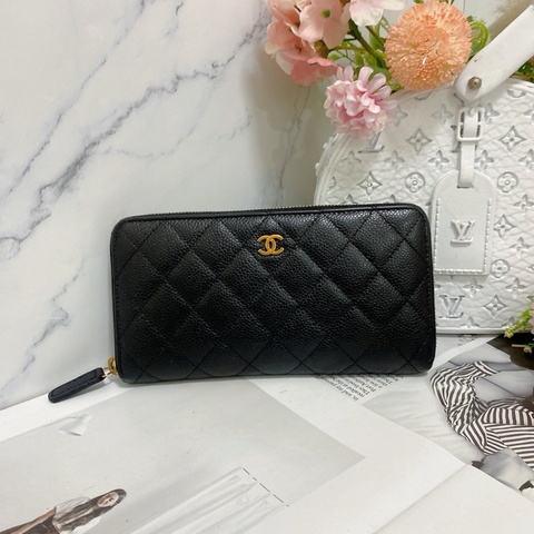 🔆 CHANEL 🔆荔枝皮金扣拉鍊長夾🏅