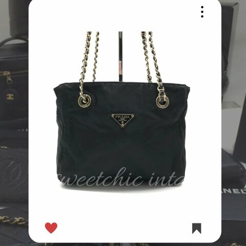 新品上架✨ Prada Tessuto 降落傘鏈包 PRADA 降落傘包 黑金鏈子 PRADA 中古包 🔥