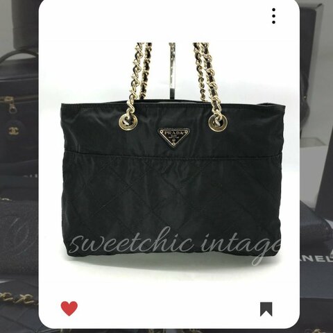 新品上架✨ Prada Tessuto 降落傘鏈包 PRADA 降落傘包 黑金鏈子 PRADA 中古包 🔥