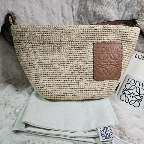 全新 LOEWE 草編包 斜背包 拉鍊款 烙印小牛皮 夏日限定