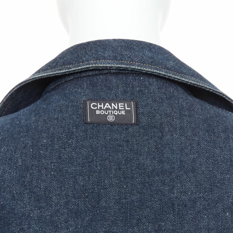CHANEL Vintage dark indigo denim CC logo buttons blazer-1