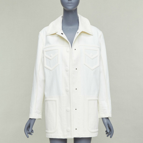 FENDI cream debossed trompe loeil pockets denim trucker jacket IT38 XS
