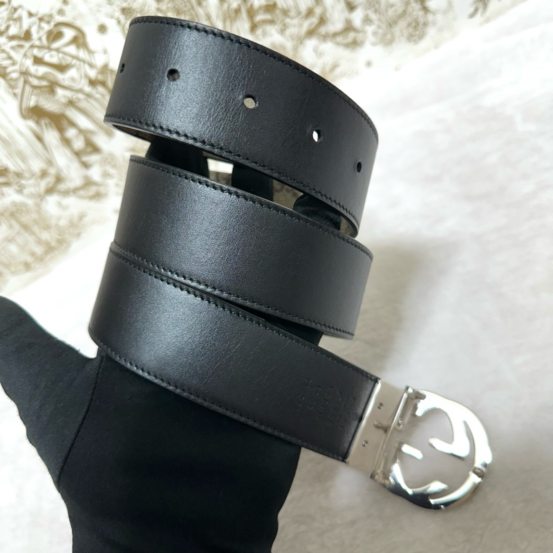 GUCCI  #老花皮帶 #黑皮帶  雙面雙面 老花拼黑牛皮 #雙面皮帶-3