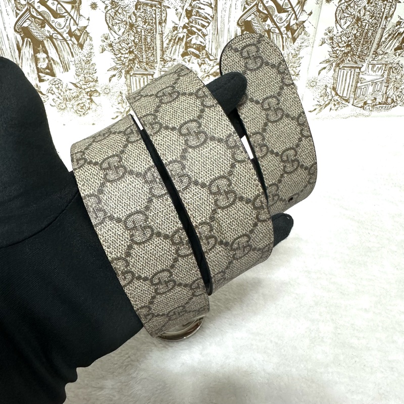 GUCCI  #老花皮帶 #黑皮帶  雙面雙面 老花拼黑牛皮 #雙面皮帶-7