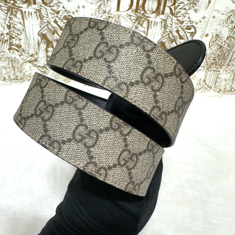 GUCCI  #老花皮帶 #黑皮帶  雙面雙面 老花拼黑牛皮 #雙面皮帶-8