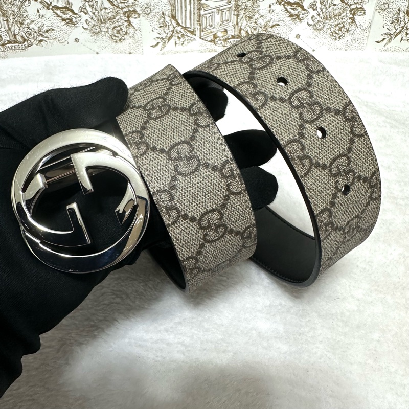 GUCCI  #老花皮帶 #黑皮帶  雙面雙面 老花拼黑牛皮 #雙面皮帶-11