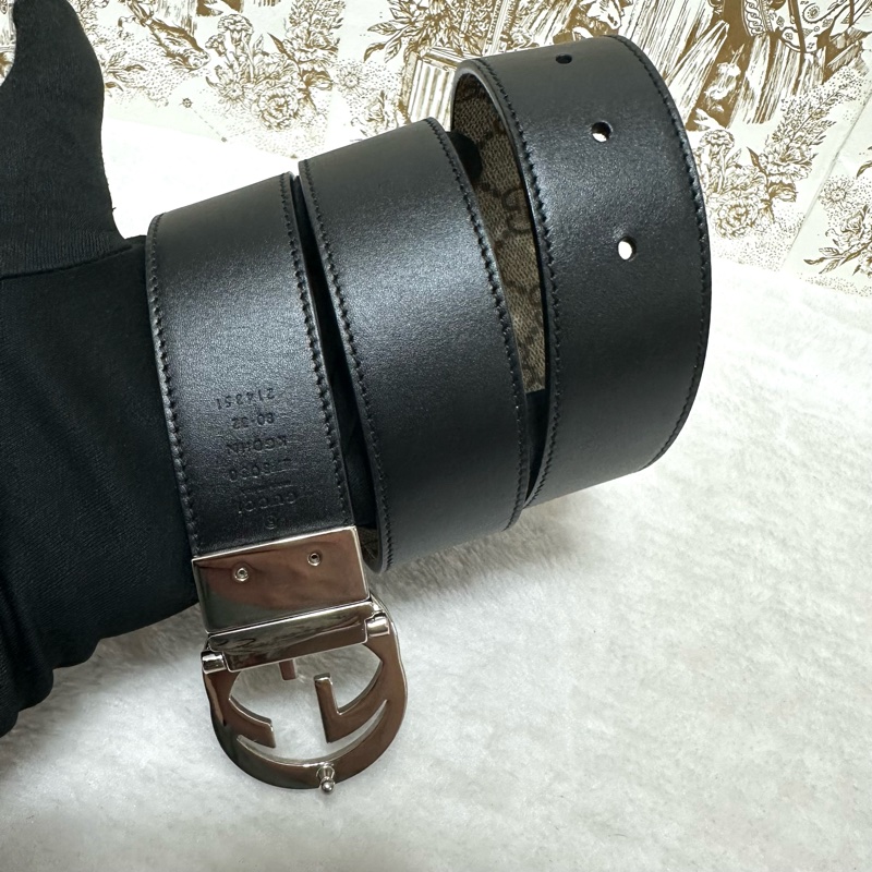 GUCCI  #老花皮帶 #黑皮帶  雙面雙面 老花拼黑牛皮 #雙面皮帶-12