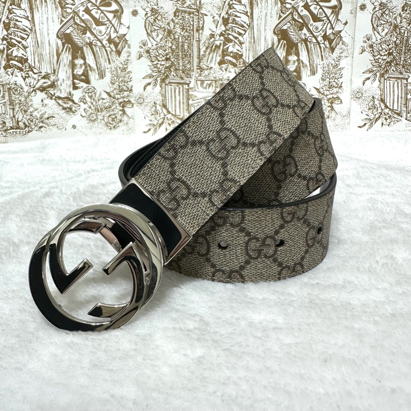 GUCCI  #老花皮帶 #黑皮帶  雙面雙面 老花拼黑牛皮 #雙面皮帶-14