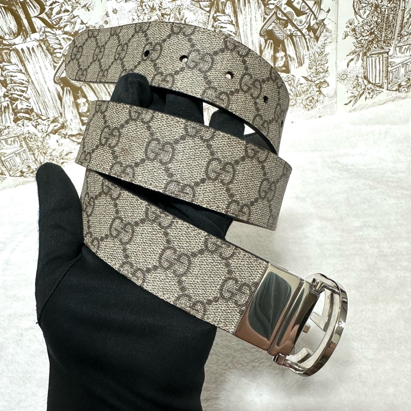 GUCCI  #老花皮帶 #黑皮帶  雙面雙面 老花拼黑牛皮 #雙面皮帶-16