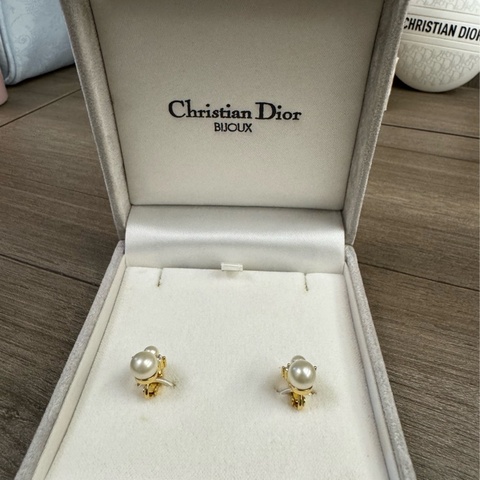 Christian Dior Vintage Earrings 中古水鑽珍珠耳夾