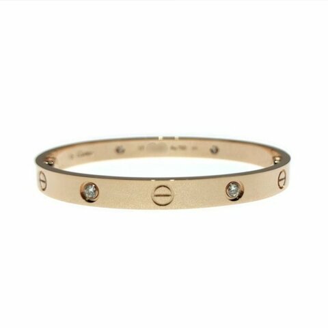 Cartier 卡地亞  love 18K玫瑰金 寬版4鑽石手鐲 Size 16 Bracelet