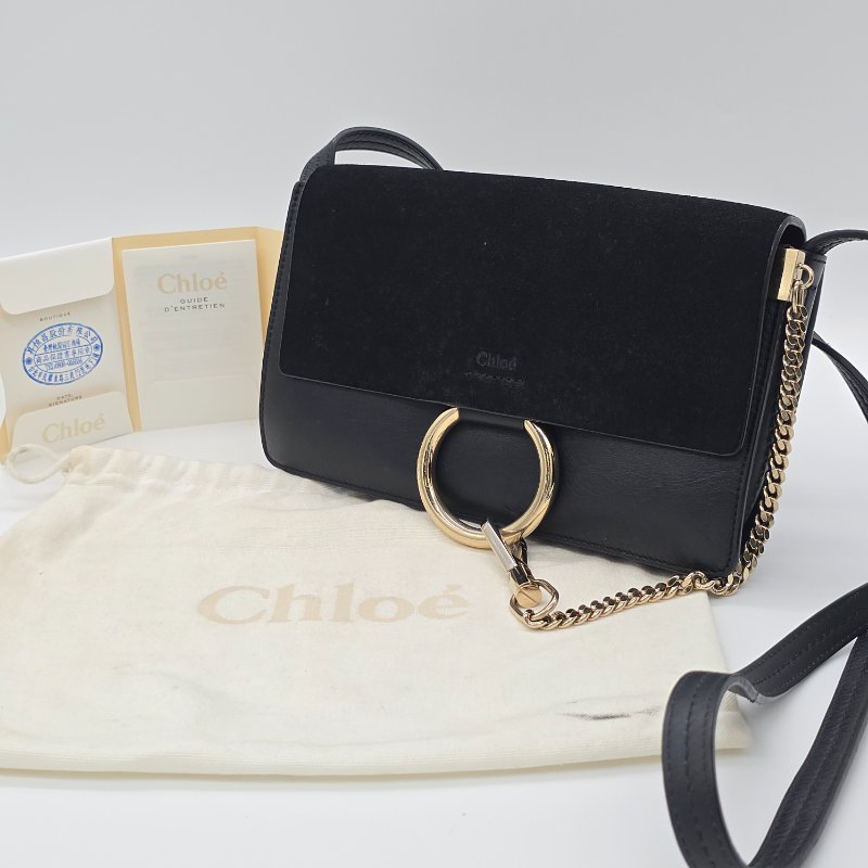 CHLOE FAYE 小號 黑色 牛麂皮 單肩包 斜挎包-0