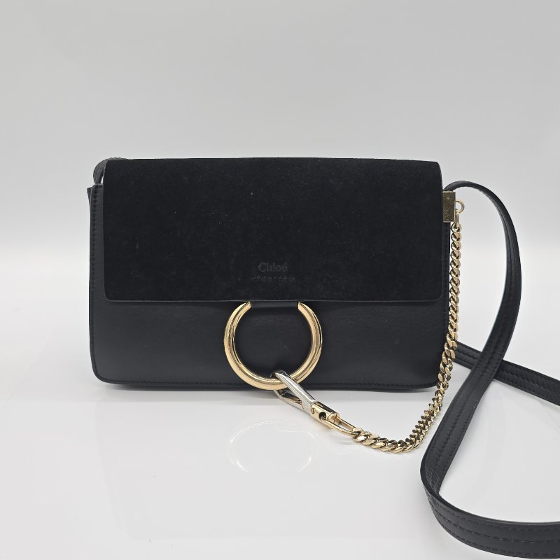 CHLOE FAYE 小號 黑色 牛麂皮 單肩包 斜挎包-1